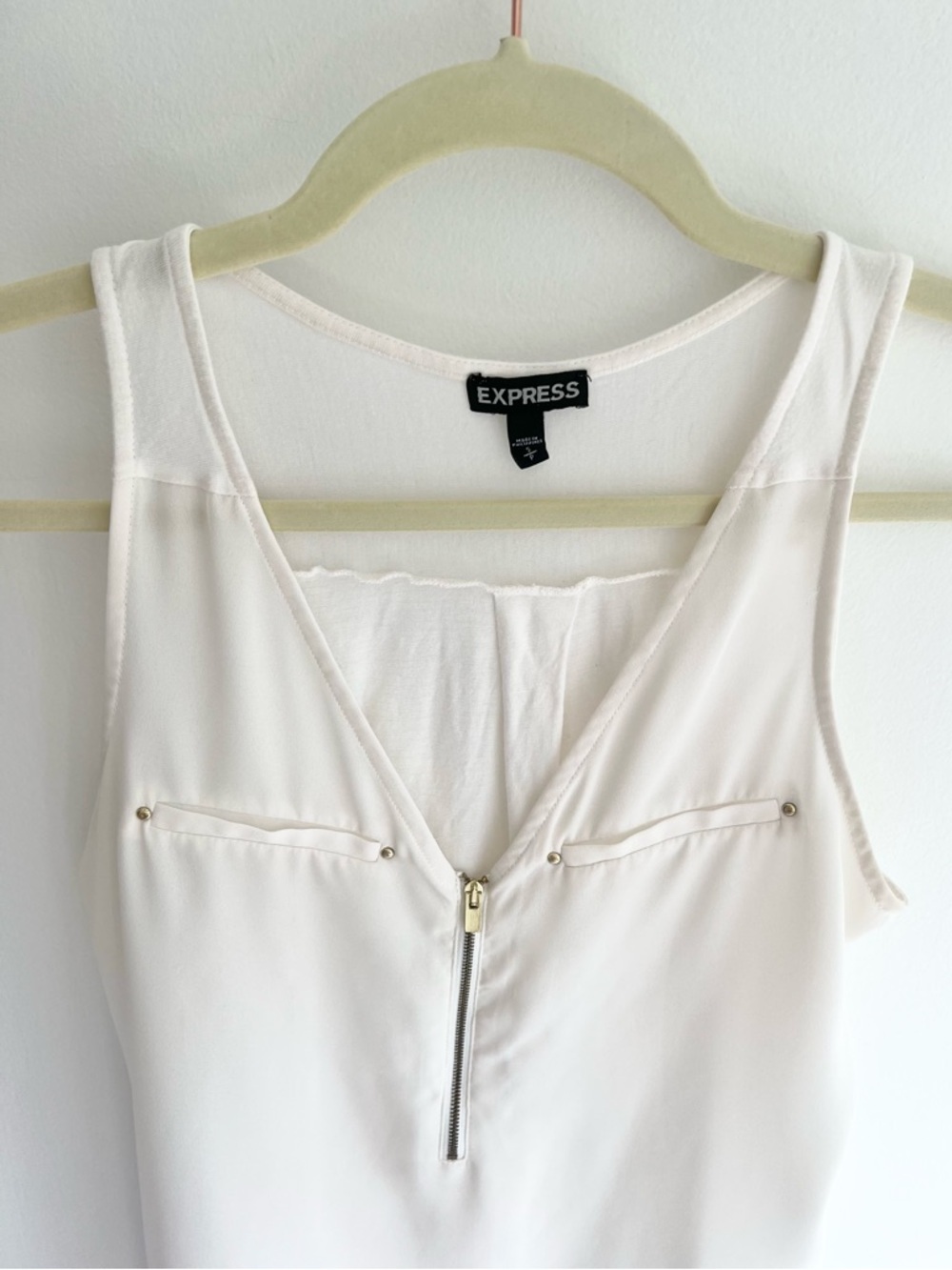 Express Women’s White Zip-Front Tank Top with Gold Accents | Small - Picture 4 of 7